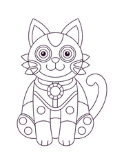 Steampunk Cat with Mechanical Details – Intricate Adult Coloring Page on White Background