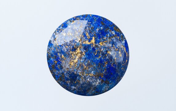 Natural blue lapis lazuli gemstone with golden flecks displayed on a light background