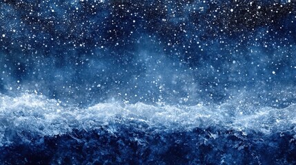 Winter Ocean Waves  Snow Falling  Abstract Blue Background