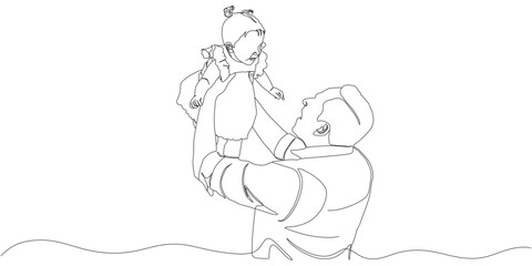 One-Line Drawing of a Father Lifting His Baby Daughter in Joy