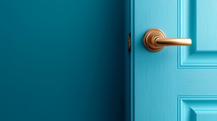Obraz premium Modern turquoise door with golden handle opens to reveal bright interior space