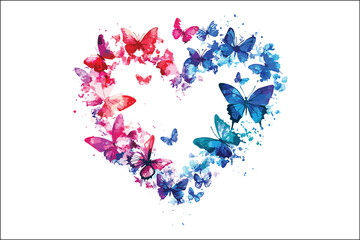 Fototapeta premium Whimsical Watercolor Butterflies and Heart Shapes Artwork