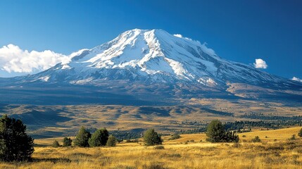 a snow-covered mountain with towering white peaks, set against a backdrop of a pristine clear blue sky. power of nature in its most raw and untouched form. 