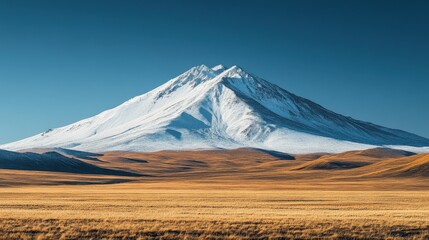 Fototapeta premium a snow-covered mountain with towering white peaks, set against a backdrop of a pristine clear blue sky. power of nature in its most raw and untouched form. 
