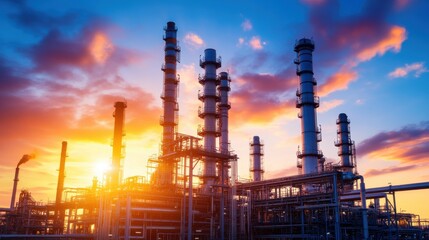 Obraz premium Large industrial area multiple pipes valves are arranged district heating