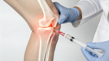 Knee Joint Treatment, medical professional administering injection into knee joint, illustrating treatment procedure