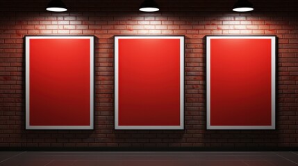 Empty room three large windows wall are blank movie poster frames