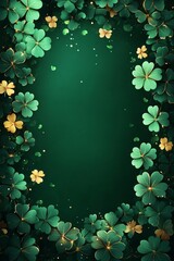 A vibrant St. Patrick's Day frame design featuring delicate green clovers and shamrocks, perfect for invitations, decorations, or greeting cards to celebrate the holiday.