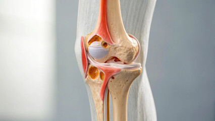 Obraz premium Knee Joint Treatment, Anatomical diagram of knee joint showing ligaments and cartilage details