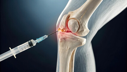 Knee Joint Treatment, Medical illustration of knee joint injection procedure, showcasing anatomy and treatment