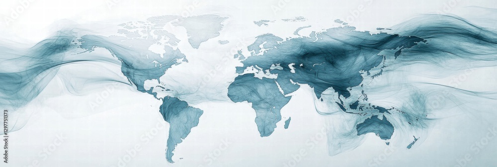 Leinwandbilder Artistic representation of a world map with flowing blue textures depicting global connectivity and movement. Generative AI