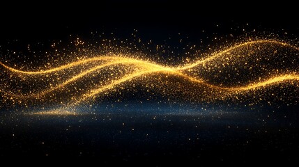 Golden dust particles, flow in dark background
