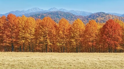Fototapeta premium Spectacular autumn landscape with vibrant foliage and distant mountain range a picturesque panorama of fall colors and scenic background