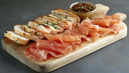 Grilled chicken, prosciutto, bread, tapas