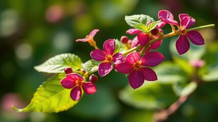 A single basil tree stem with leaves and flowers, tree, nature