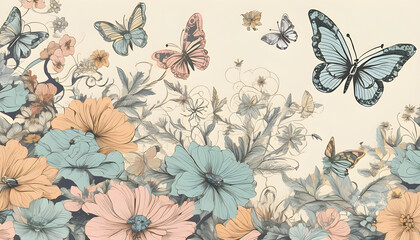 Pastel Butterflies and Flowers