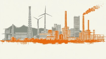 Obraz premium Industry and environmental impact vector graphic design emphasizing ecological balance and sustainability in industrial landscapes illustration