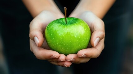 A bright green apple held gently in two cupped hands
