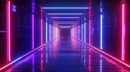 Fototapeta premium Neon Lights Corridor: Futuristic Cyberpunk Synthwave Vibe