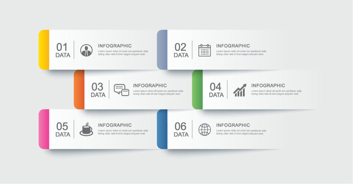 6 data infographics tab paper index template. Illustration abstract background.