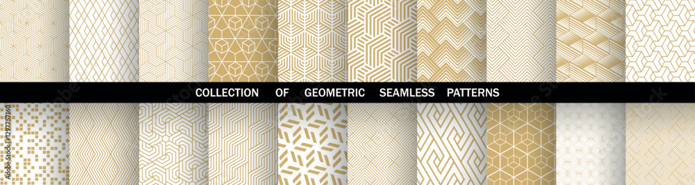 Aufkleber Geometric set of seamless golden and white patterns. Simple vector graphics