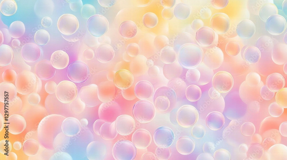 Poster colorful soap bubbles create a vibrant pattern in a soft, dreamy background of pastel hues during da