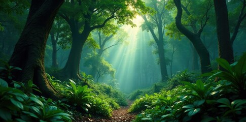 Fototapeta premium Dense understory of a lowland tropical rainforest, understory, trees, canopy