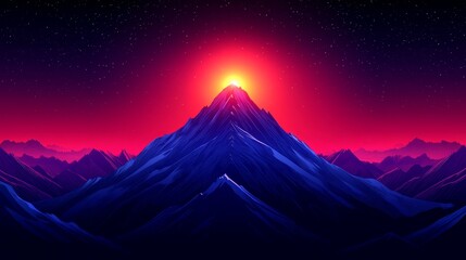 Fototapeta premium Mystical mountain peak illuminated by a radiant celestial glow in a vivid and colorful fantasy landscape pixel art design
