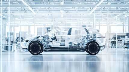 Transparent Car Technology Diagram Displaying Interior Components on a White Background