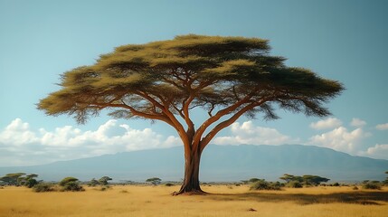 Majestic Umbrella Thorn Acacia Tree in the African Savannah Landscape