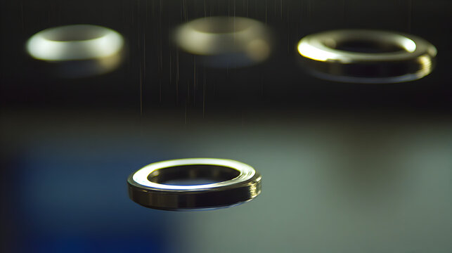 rings suspended in mid-air due to magnetic repulsion forces 