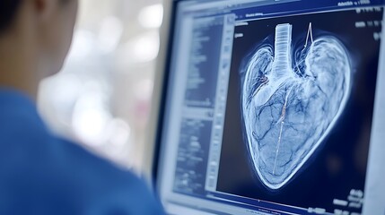 Doctor reviewing cardiac x-ray in hospital