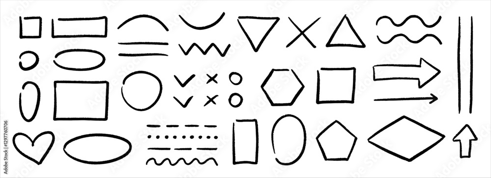Aufkleber black chalk hand drawn shapes and frames set. scribbled charcoal element collection. pencil sketch s