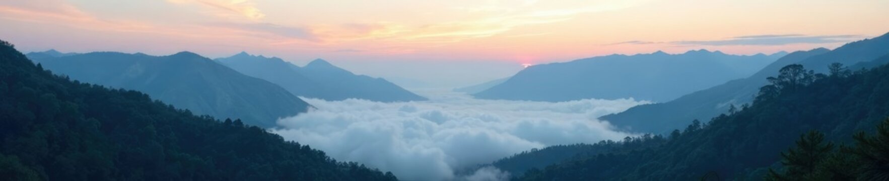 Mist rises from the ground as clouds roll over Yosemite hills, hills, ethereal