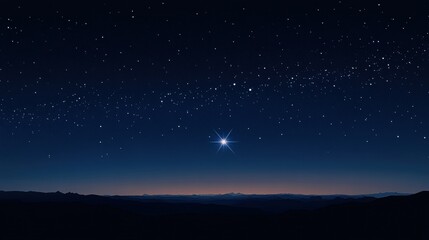 Clear night sky over mountain range with numerous stars twinkling and bright star shining prominently at twilight. Generative AI