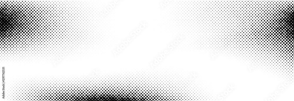 Poster dotted halftone texture background. black and white pop art gradient overlay. fading grunge grit noi