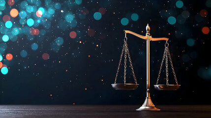 Gold Justice Scale With Sparkling Bokeh Background Reflecting Fairness and Legal Equilibrium