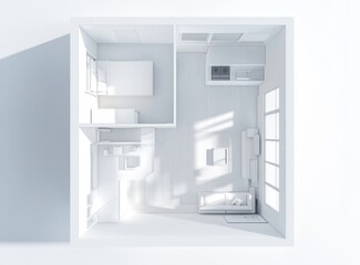 Top-down view of a modern studio apartment design
