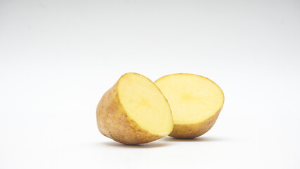 Two Halves Cut of A Ripe Potato Isolated on White Background