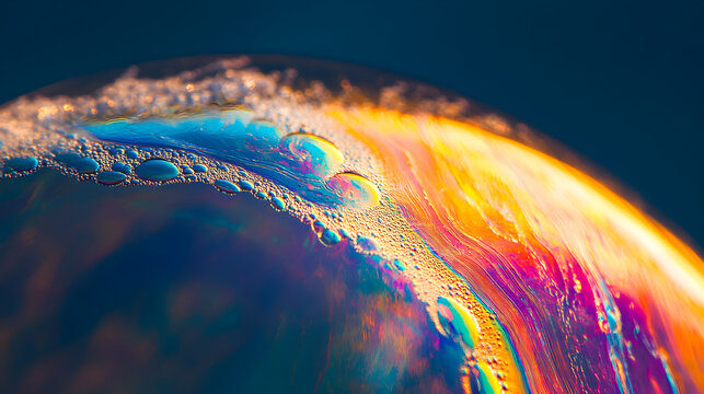of a soap bubble&rsquo;s thin edge with rainbow-like diffraction patterns 