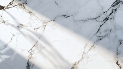 marble tabletop with intricate veining, complemented by a play of light and abstract shadows on a plain white backdrop, perfect for luxury branding