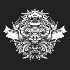 Obraz premium Vintage monochrome evil head. Hand drawn vector illustration 