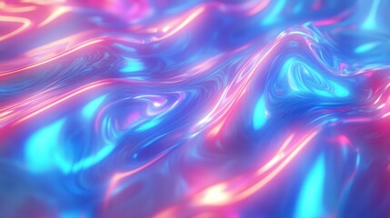 Obraz premium holographic foil background with swirling waves of neon blues, pinks, and purples in a seamless flow.