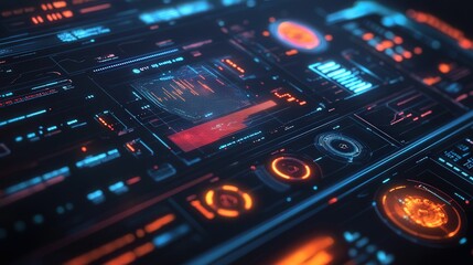 Obraz premium futuristic ranking panel with real-time updating scores, customer comments, and animated visuals