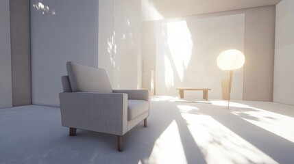 Bright Living Room with Single Armchair and Floor Lamp