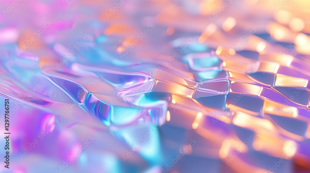 Poster holographic surface with a dynamic interplay of light and color, creating a mesmerizing, futuristic 