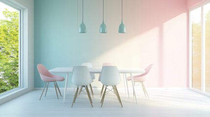 Bright Minimalistic Dining Room with Pastel Accents