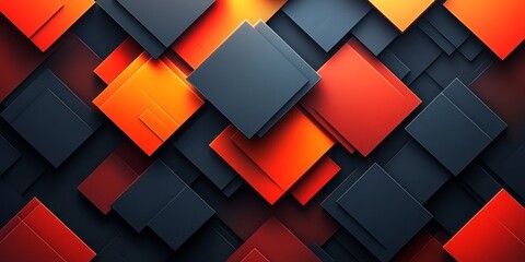 Abstract arrangement of layered geometric squares in orange and gray