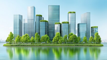 Obraz premium Sustainable urban landscape with green buildings eco friendly city concept integrating nature and architecture for a better planet future