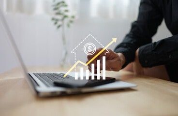 saving and investment Plan business growth concept. Businessman plan and increase of positive...